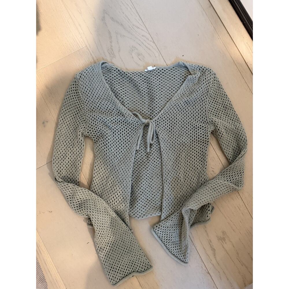 sage green Garage long sleeve crochet top sweater size xs